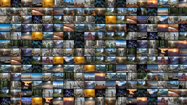 Scenic America Film Quilt. A Grid Collage Compilation of America's Beautiful Places