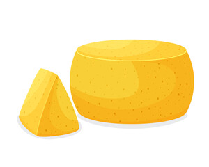 Head of cheese vector illustration. A piece of cheese in a cartoon style. Isolated on white background. Italian food. Milk product
