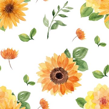 Sunflower Watercolor Floral Seamless Pattern
