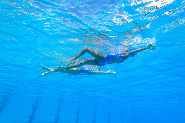 Girls Synchronized Team Dance Swimming Underwater Photography action