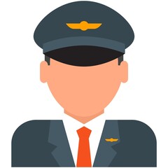 Pilot in hat uniform icon vector airplane driver on white