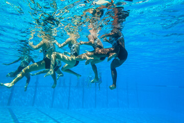 Girls Synchronized Team Dance Swimming Underwater Photography action