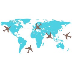 Plane flight map vector, air path plan infographic on white