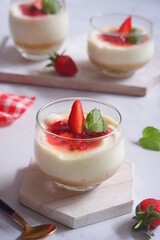 cheese cake in jar with strawberry 