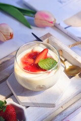 cheese cake in jar with strawberry 