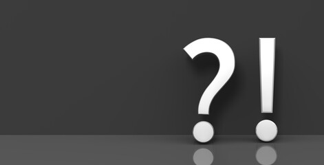 Question mark exclamation point ? ! interrogation point exclamation mark white sign Q and A symbol asking and answer graphic isolated on black background 3d rendering graphic in high resolution