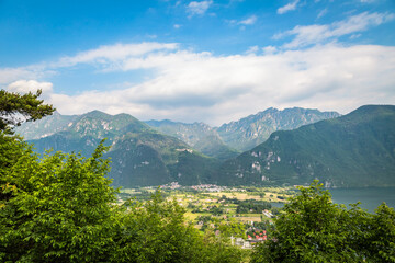 Fototapeta na wymiar natural landscape with green mountain peaks in summer