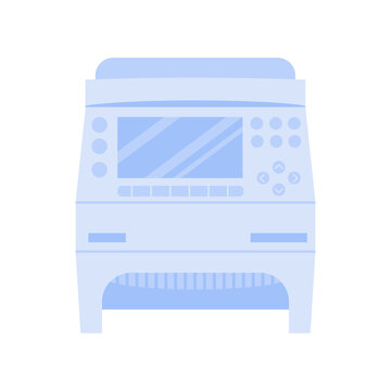 Covid-19 RT PCR Machine. DNA Amplifier Device. Thermocycler For Coronavirus Test. Thermal Cycler For Polymerase Chain Reaction. Vector Illustration Isolated On White.