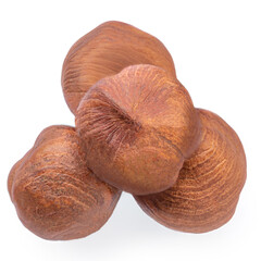 Hazelnuts  isolated on white background. Heap of Hazelnuts macro. Top view