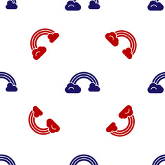 Blue and red Rainbow with clouds icon isolated seamless pattern on white background. Vector Illustration