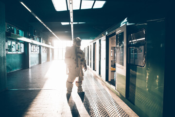 spaceman in a futuristic station