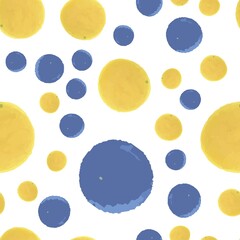 Vector seamless pattern polka dots in blue and yellow colors