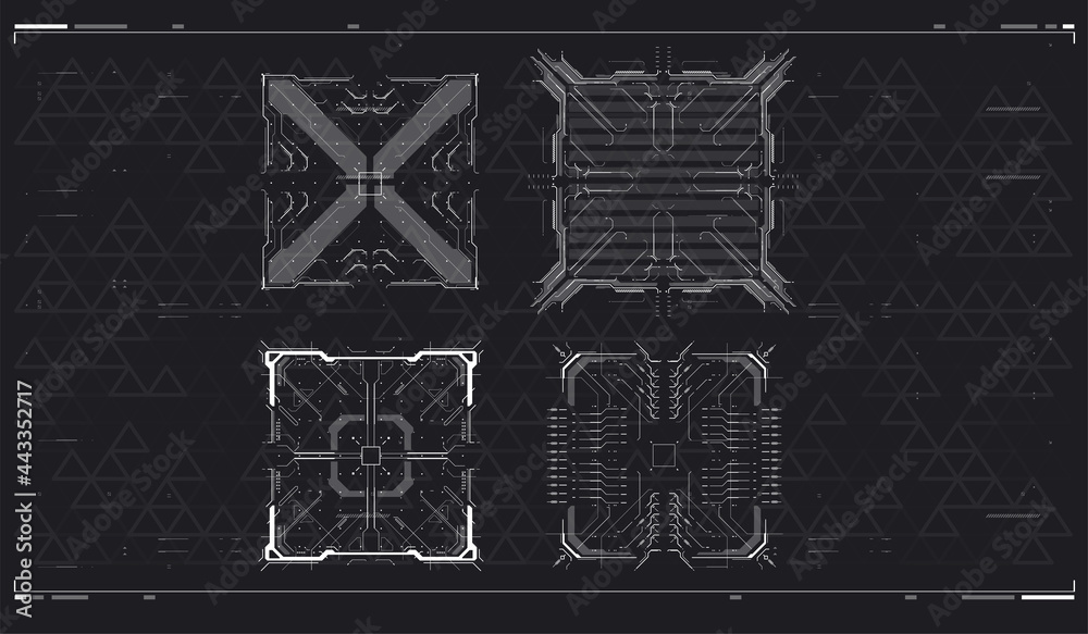 Poster Futuristic HUD frames. sci fi technology template design. User Interface Square Frames Blocks Set. HUD concept. vector illustration.