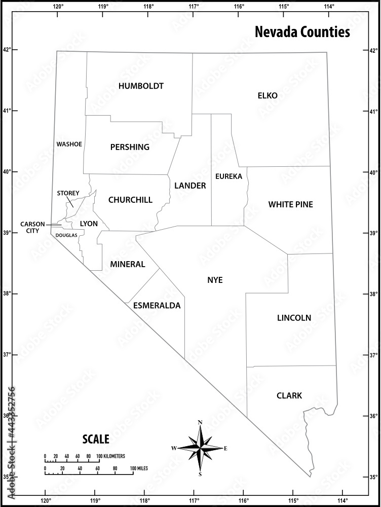 Wall mural nevada state outline administrative and political vector map in black and white