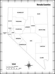 nevada state outline administrative and political vector map in black and white