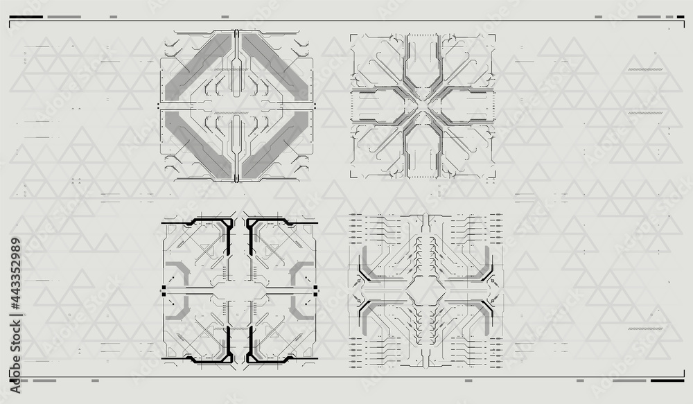 Poster user interface square frames blocks set. hud concept. sci fi technology template design. vector illu