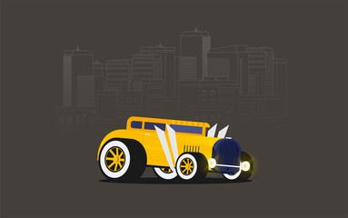 Flat vector retro car isolated on color background