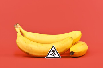 Concept for unhealthy or toxic substances in food like pesticide residues with skull warning sign...