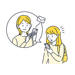 子どもにメールを送る母親、お母さん、連絡をする、小学生、女の子