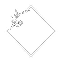 Floral Wreath branch in hand drawn style. Floral rectangle black and white frame of twigs, leaves and flowers. Frames for the Valentine's day, wedding decor, logo and identity template.
