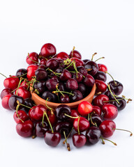 Naklejka na ściany i meble Cherry isolated. Cherry on white,red,black. Cherries. With clipping path.mixed fruit