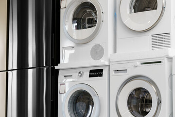 Close up of new dryer machine in household appliances store