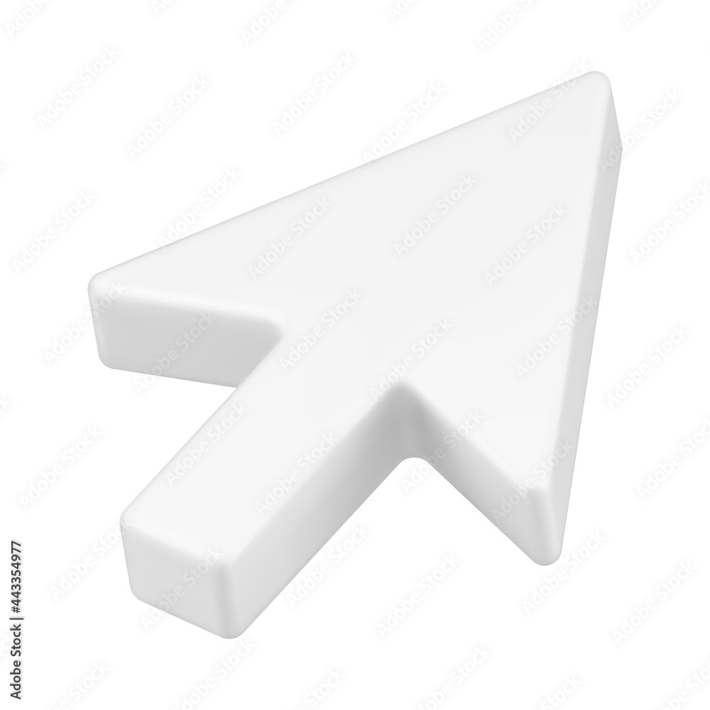 Poster arrow pointer 3d. white volumetric mouse cursor for website