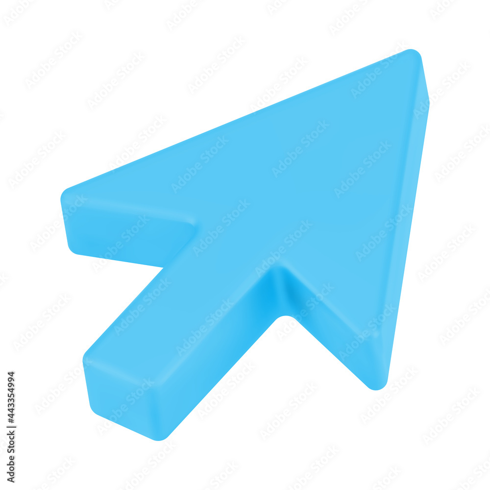 Poster blue web arrow 3d. pointer volumetric mouse cursor for website