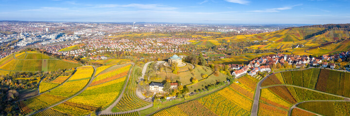 Stuttgart Grabkapelle grave chapel Württemberg Rotenberg vineyard aerial photo panoramic view...