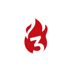 3 three number fire flame logo vector icon illustration