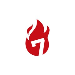 7 seven number fire flame logo vector icon illustration