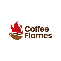fire flame hot coffee roasted roasting bean cup logo vector icon illustration