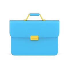 Blue 3d business briefcase. Stylish document bag with gold handle and clasp