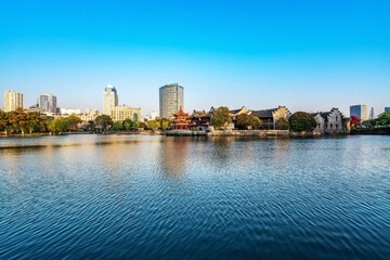 Classical architecture garden landscape of Ningbo Yuehu Park