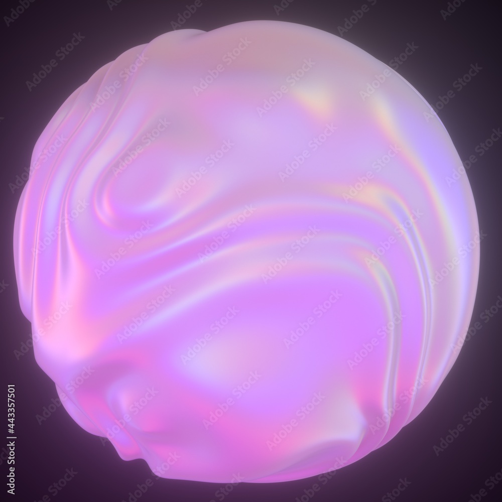 Poster Abstract holographic sphere with rippled and glitched surface. 3D illustration in retrofuturistic synthwave style.