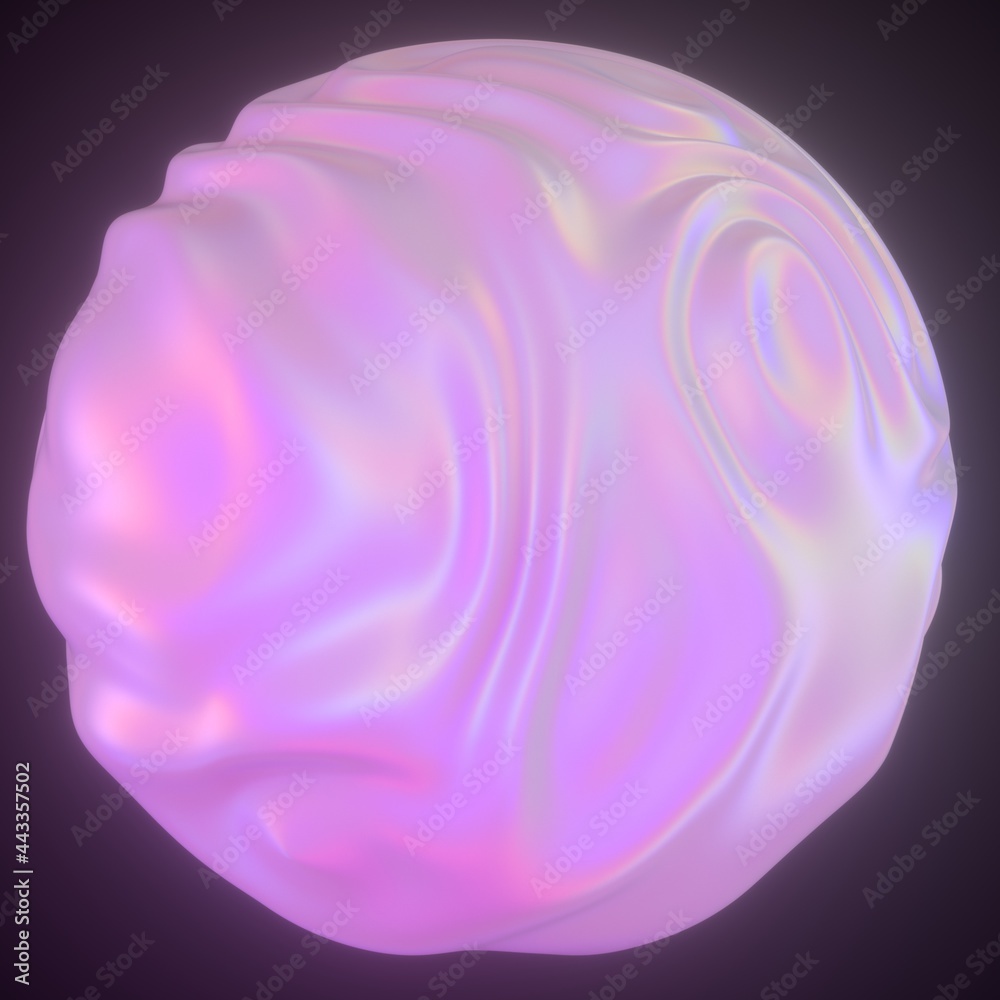 Poster Abstract holographic sphere with rippled and glitched surface. 3D illustration in retrofuturistic synthwave style.