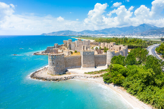 Panoramic view of the Mamure Castle in Anamur Town, Turkey