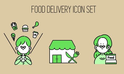 フードデリバリーアイコンセット2　food delivery icon set 2 - obrazy, fototapety, plakaty