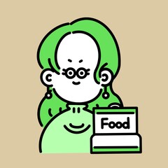 注文された食べ物をデリバリーする女性シンプルアイコン　food delivery simple icon - obrazy, fototapety, plakaty