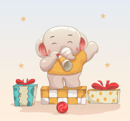 Naklejka premium cute elephant love to celebrate christmas and new year