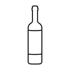 Wine bottle line icon. Shape of traditional glass bottle of still wine with label. Vector Illustration