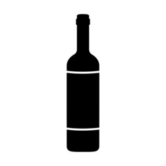 Wine bottle icon. Shape of traditional glass bottle of still wine with label. Vector Illustration