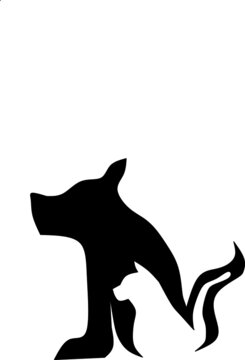 Simple design about black and white silhouette of dog and cat