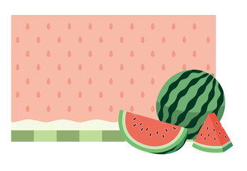 スイカとスイカ模様の背景イラスト素材