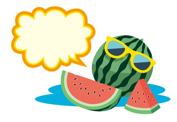 スイカとサングラスと吹き出しのイラスト素材