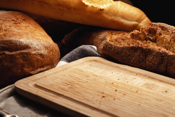 Cut bread assortment for a background, close up