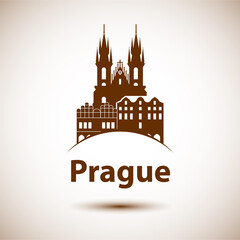 Fototapeta premium Linear illustration of Prague, Czech Republic. Trendy vector illustration. Architecture line cityscape with famous landmarks, city sights, design icons.