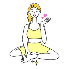 スキンケア 足の裏のお肌トラブルが治り喜んでいる可愛い女性 あぐらをかく イラスト ベクター