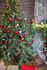 Fototapeta na wymiar Christmas tree and Christmas fireplace