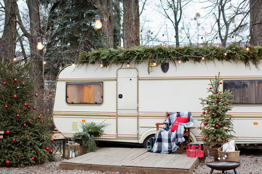 Travel Trailer With Christmas Decorations